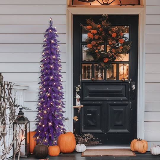6ft. Pre-Lit Purple Alpine Pencil Artificial Christmas Tree, Clear Lights